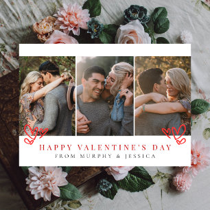 Elegante rote Herzen Frohen Valentinstag 3 Foto Feiertagskarte