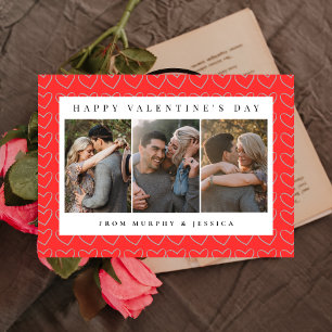 Elegante rote Herzen Frohen Valentinstag 3 Foto Feiertagskarte