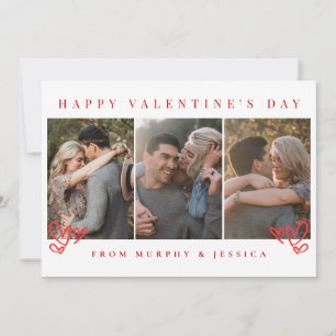 Elegante rote Herzen Frohen Valentinstag 3 Foto Feiertagskarte