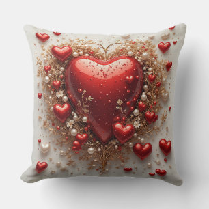 Elegante rote Herzen mit goldenen floralen Details Kissen