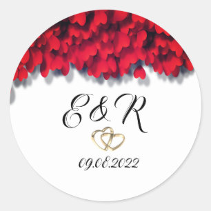 Elegante rote Herzen Runder Aufkleber