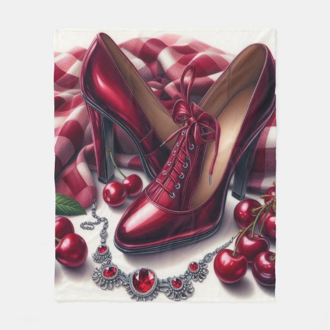 Elegante rote High Heels mit Cherry Fleecedecke (Vorderseite)