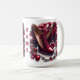 Elegante rote High Heels mit Cherry Kaffeetasse