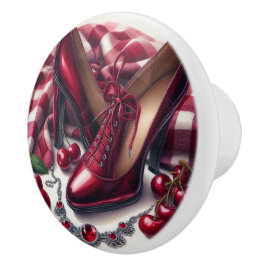 Elegante rote High Heels mit Cherry Keramikknauf