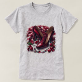 Elegante rote High Heels mit Cherry T-Shirt