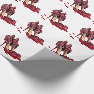 Elegante rote High Heels mit goldenen Rosen Geschenkpapier