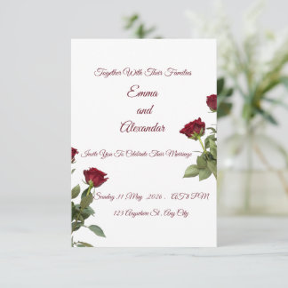 Elegante rote Hochzeits-Einladungsvorlage mit Rose RSVP Karte