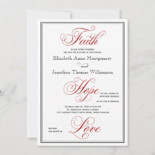 Elegante rote Hochzeitseinladung mit Glaube Hoffnu Einladung
