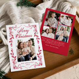 Elegante rote Holly-Rand-Frohe-Weihnachten-5-Foto Feiertagskarte