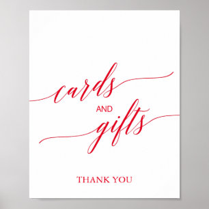 Elegante rote Kalligrafiekarten und Geschenke-Schi Poster