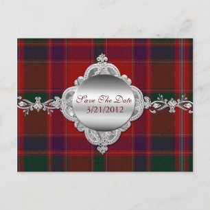 Elegante rote karierte Save the Date Postkarte