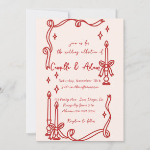 Elegante rote Kerze handgezeichnete Hochzeitseinla Einladung