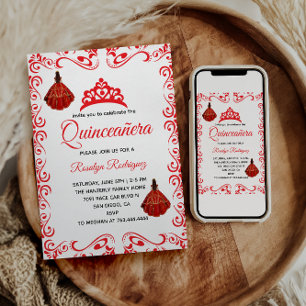 Elegante rote königliche Quinceañera Einladung