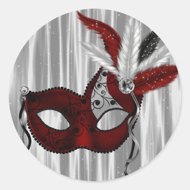 Elegante Rote Masquerade Party Stickers (Vorderseite)