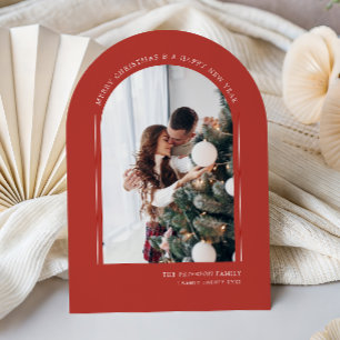 Elegante rote moderne Familien-Weihnachtsfoto mit  Feiertagskarte