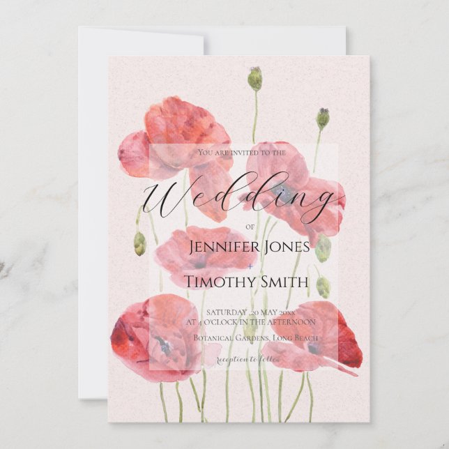 elegante rote Mohn Hochzeit Einladung (Vorderseite)