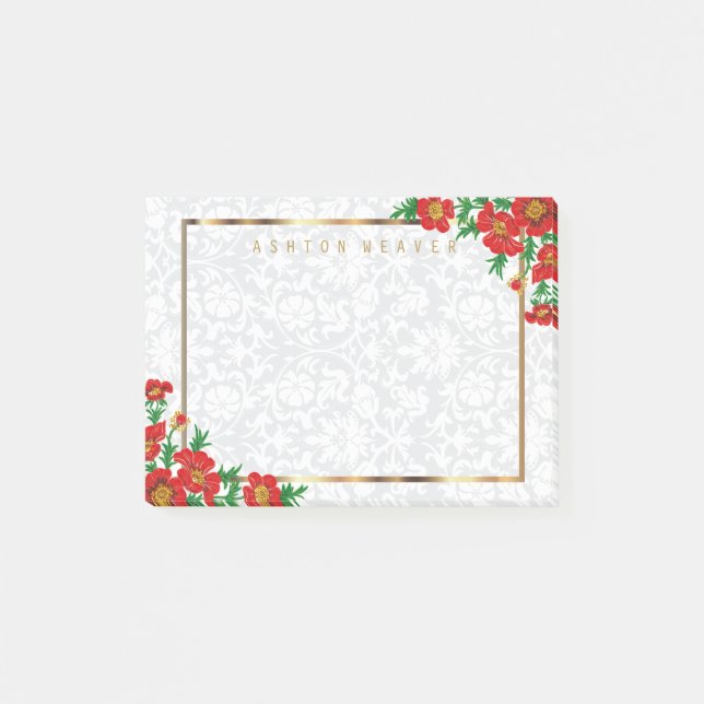 Elegante rote Mohnblumen-Blumen Post-it Klebezettel (Vorderseite)