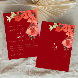 Elegante rote Mohnblumen Hochzeit Einladung