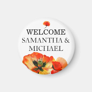 Elegante rote Mohnblumen-Monogramm-Hochzeit Magnet