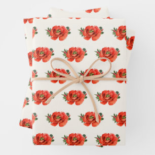 Elegante Rote Mohnblüte Geschenkpapier Set