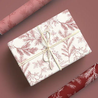 Elegante rote, monochrome Rustikale Winter Botanic Geschenkpapier Set