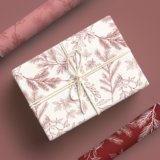Elegante rote, monochrome Rustikale Winter Botanic Geschenkpapier Set (Von Creator hochgeladen)