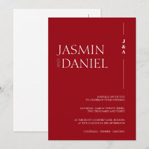 Elegante rote Monogramm-Initialen Hochzeit Einladung