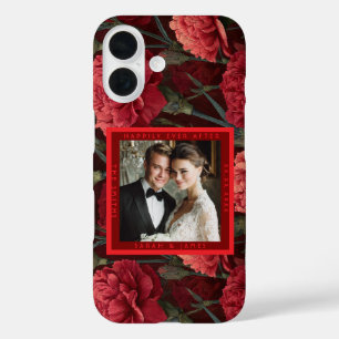 Elegante rote Nelkenakzent-Retro-Hochzeitsunterlag iPhone 16 Hülle