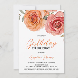 Elegante Rote Orange Rose Geburtstag Einladung