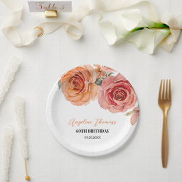 Elegante Rote Orange Rose Geburtstag Pappteller