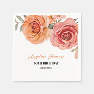 Elegante Rote Orange Rose Geburtstag Serviette