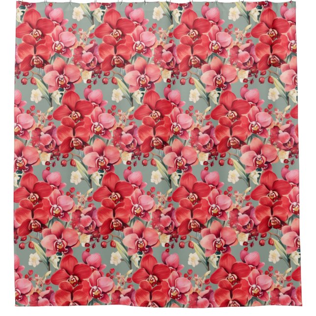 Elegante rote Orchideen Duschvorhang (Vorderseite)
