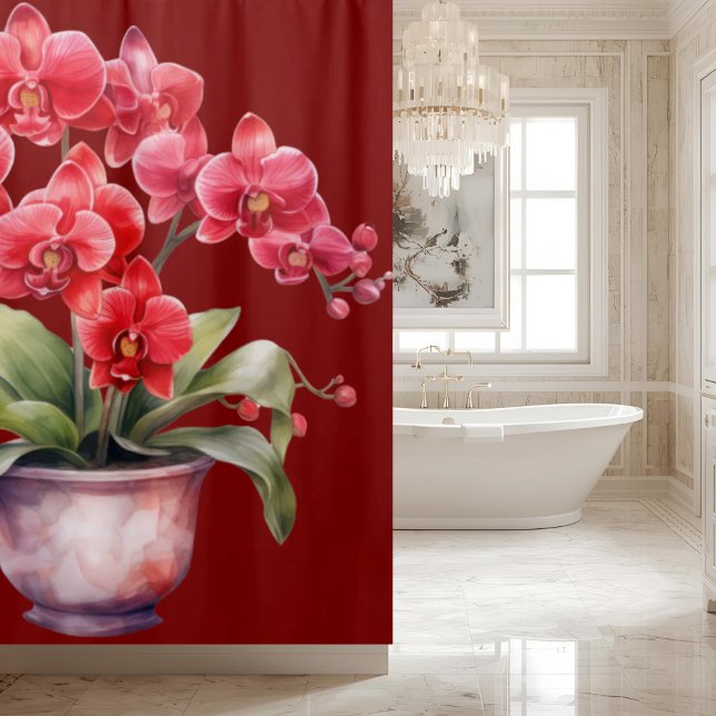 Elegante rote Orchideen-Duschvorhang Duschvorhang (Von Creator hochgeladen)