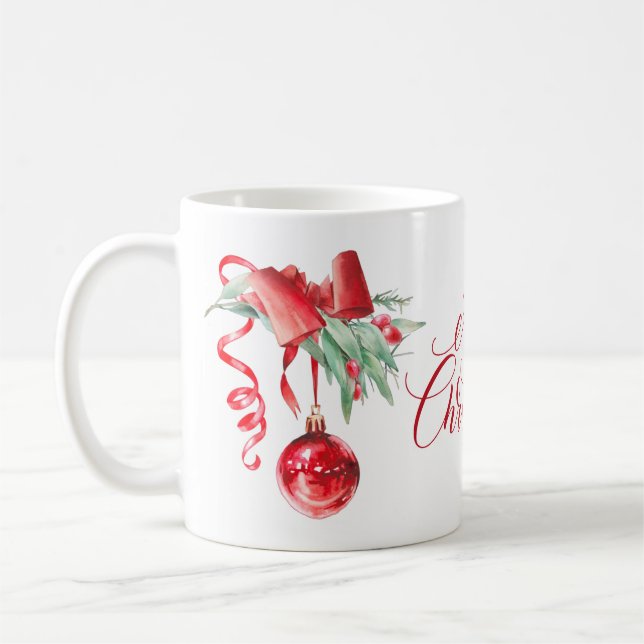 Elegante Rote Ornament Frohe Weihnachtsfeiertage Kaffeetasse (Links)
