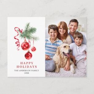 Elegante Rote Ornament Frohe Weihnachtsfeiertage Postkarte