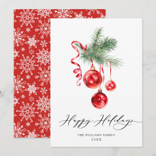 Elegante Rote Ornament Frohe Weihnachtsgrüße Feiertagskarte