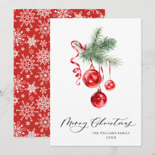 Elegante Rote Ornament Frohe Weihnachtsgrüße Feiertagskarte