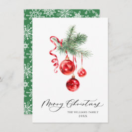 Elegante Rote Ornament Frohe Weihnachtsgrüße Feiertagskarte