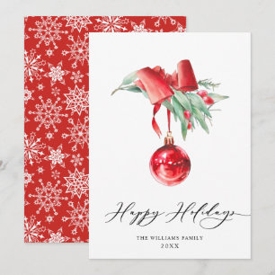Elegante Rote Ornament Frohe Weihnachtsgrüße Feiertagskarte