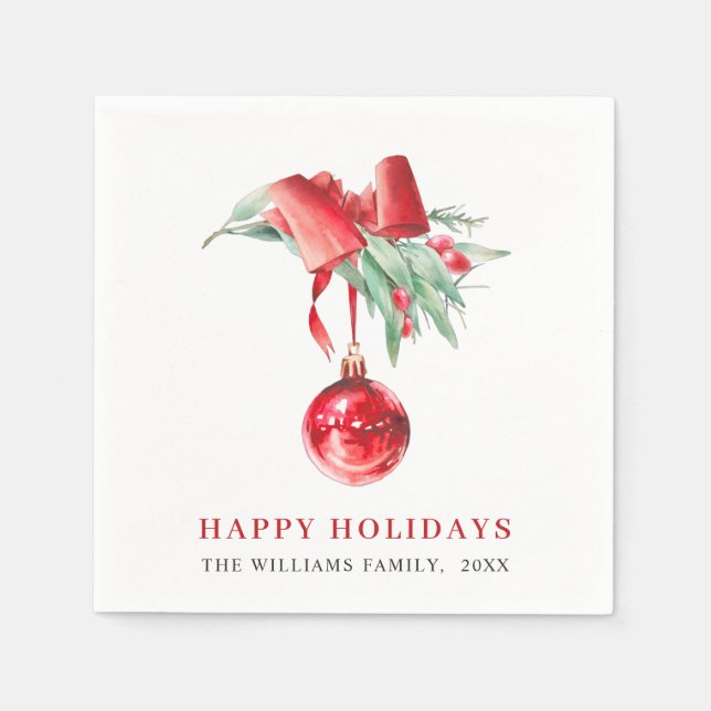 Elegante Rote Ornament Weihnachtsfeier Serviette (Vorderseite)