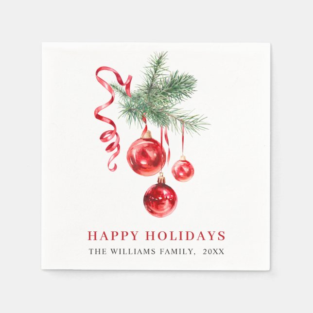 Elegante Rote Ornament Weihnachtsfeier Serviette (Vorderseite)