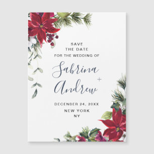 Elegante rote Poinsettia Save the Date Magnetkarte