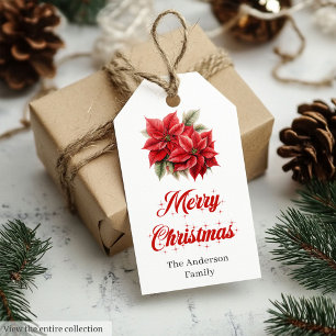 Elegante rote Poinsettia-Script-Schrift Weihnachte Geschenkanhänger