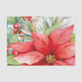 Elegante Rote Poinsettia und Berries Seidenpapier