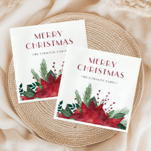Elegante rote Poinsettie Frohe Weihnachten Serviette