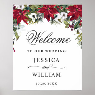 Elegante rote Poinsettie Kiefern Pelz Hochzeit Wil Poster