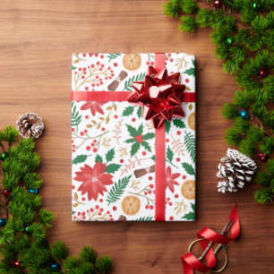 Elegante rote Poinsettie Winterbeere Weihnachten Geschenkpapier