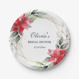 Elegante rote Poinsettien-Grünpflanzen BRIDAL SHOW Pappteller