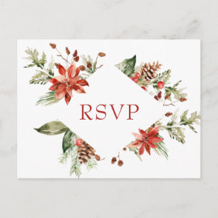 Elegante rote Poinsettien-Hochzeit-Aquarell-RSVP Postkarte