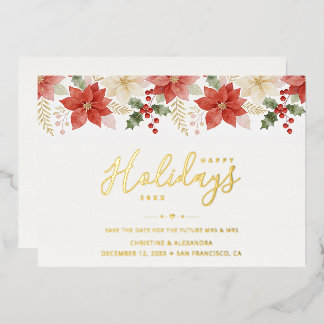 Elegante rote Poinsettien-Weihnachts-Hochzeit TLW2 Folieneinladung